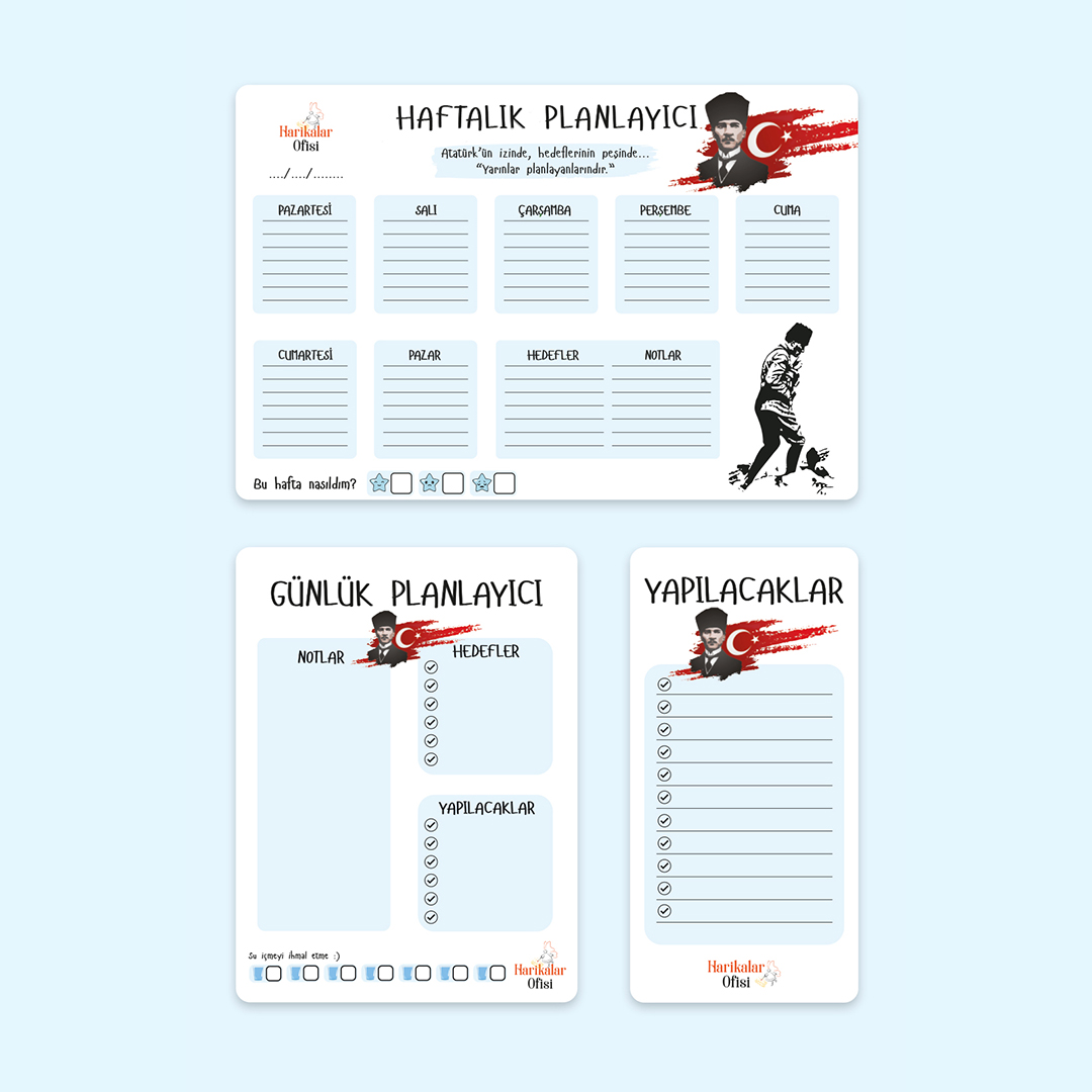 Atatürk Tasarımlı 3'lü Planlayıcı Set Atatürk Tasarımlı 3'lü Planlayıcı Set