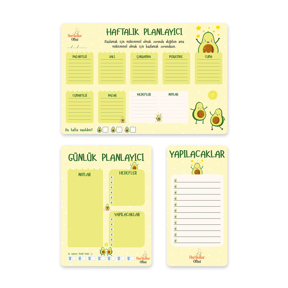 Harikalar Ofisi Avakado Tasarımlı 3'lü Planlayıcı Set Harikalar Ofisi Avakado Tasarımlı 3'lü Planlayıcı Set