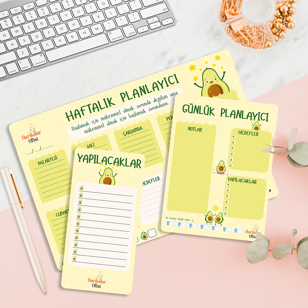 Harikalar Ofisi Avakado Tasarımlı 3'lü Planlayıcı Set Harikalar Ofisi Avakado Tasarımlı 3'lü Planlayıcı Set