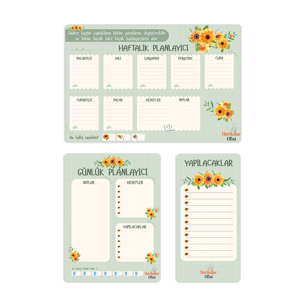 Harikalar Ofisi Ayçiçeği Tasarımlı 3'lü Planlayıcı Set Harikalar Ofisi Ayçiçeği Tasarımlı 3'lü Planlayıcı Set