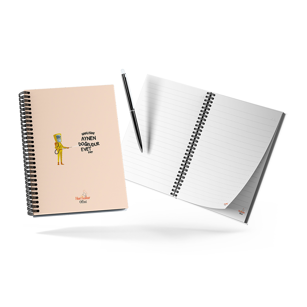Harikalar Ofisi Haklısın! Aynen Doğrudur Evet Evet Temalı 14*19 Çizgili Defter