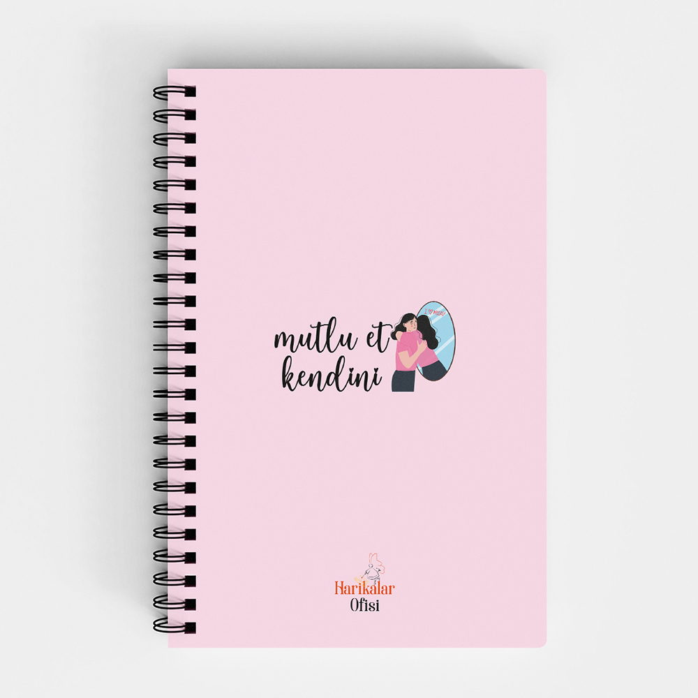 Harikalar Ofisi Mutlu Et Kendini Temalı 14*19 Çizgili Defter