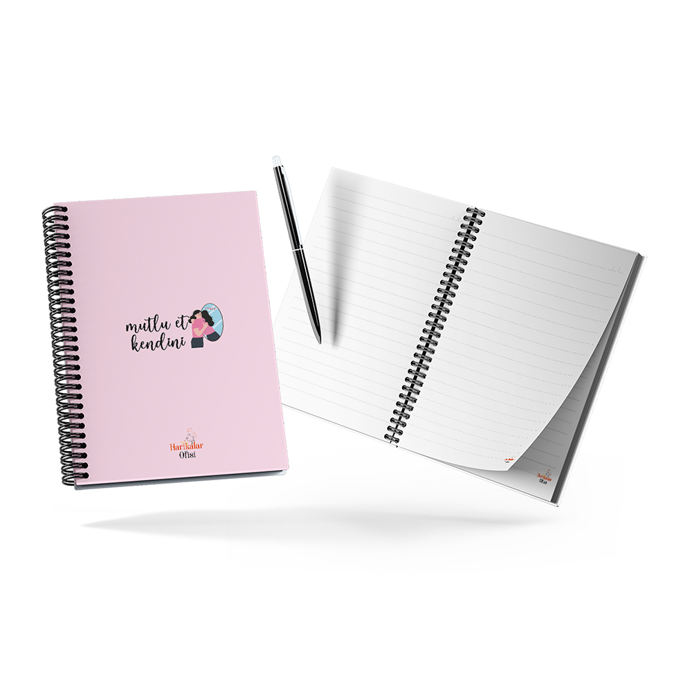 Harikalar Ofisi Mutlu Et Kendini Temalı 14*19 Çizgili Defter