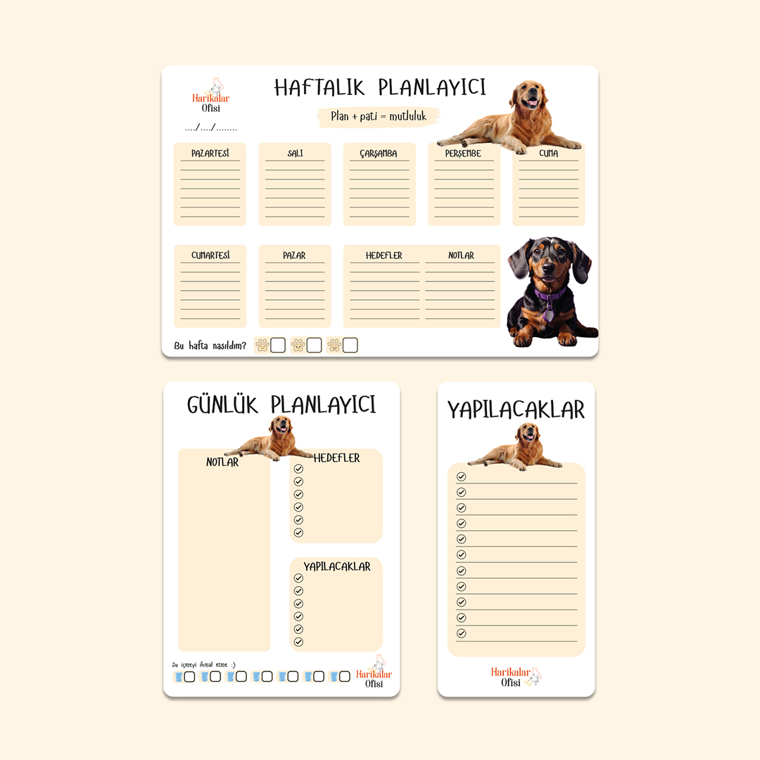 Köpek Tasarımlı 3'lü Planlayıcı Set Köpek Tasarımlı 3'lü Planlayıcı Set