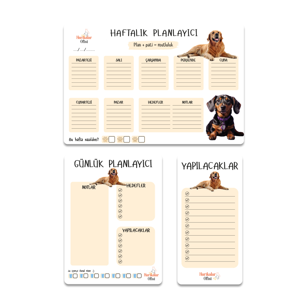 Köpek Tasarımlı 3'lü Planlayıcı Set