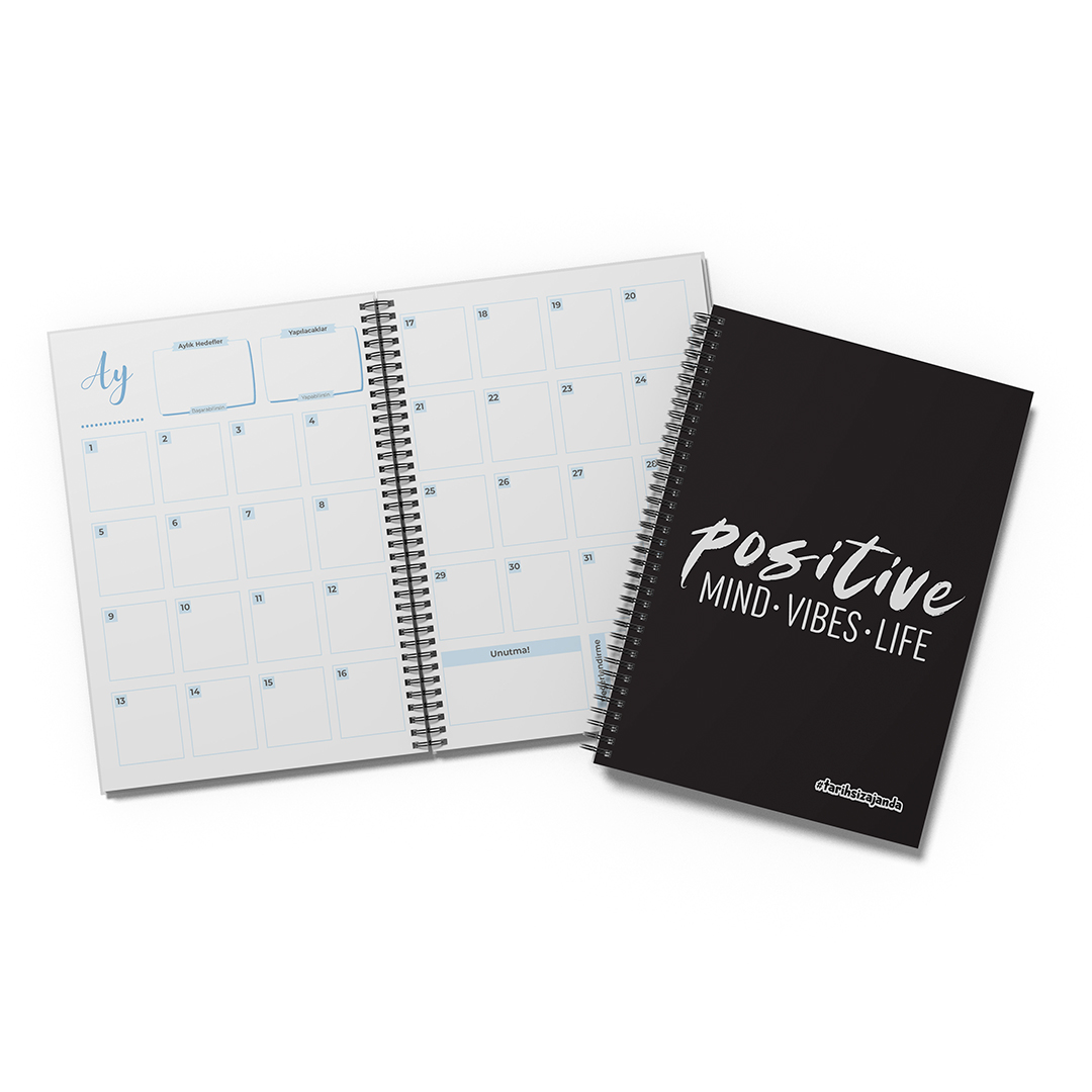 POSITIVE Mind-Vibes-Life Temalı Sert Kapak A5 Tarihsiz Akademik Ajanda POSITIVE Mind-Vibes-Life Temalı Sert Kapak A5 Tarihsiz Akademik Ajanda