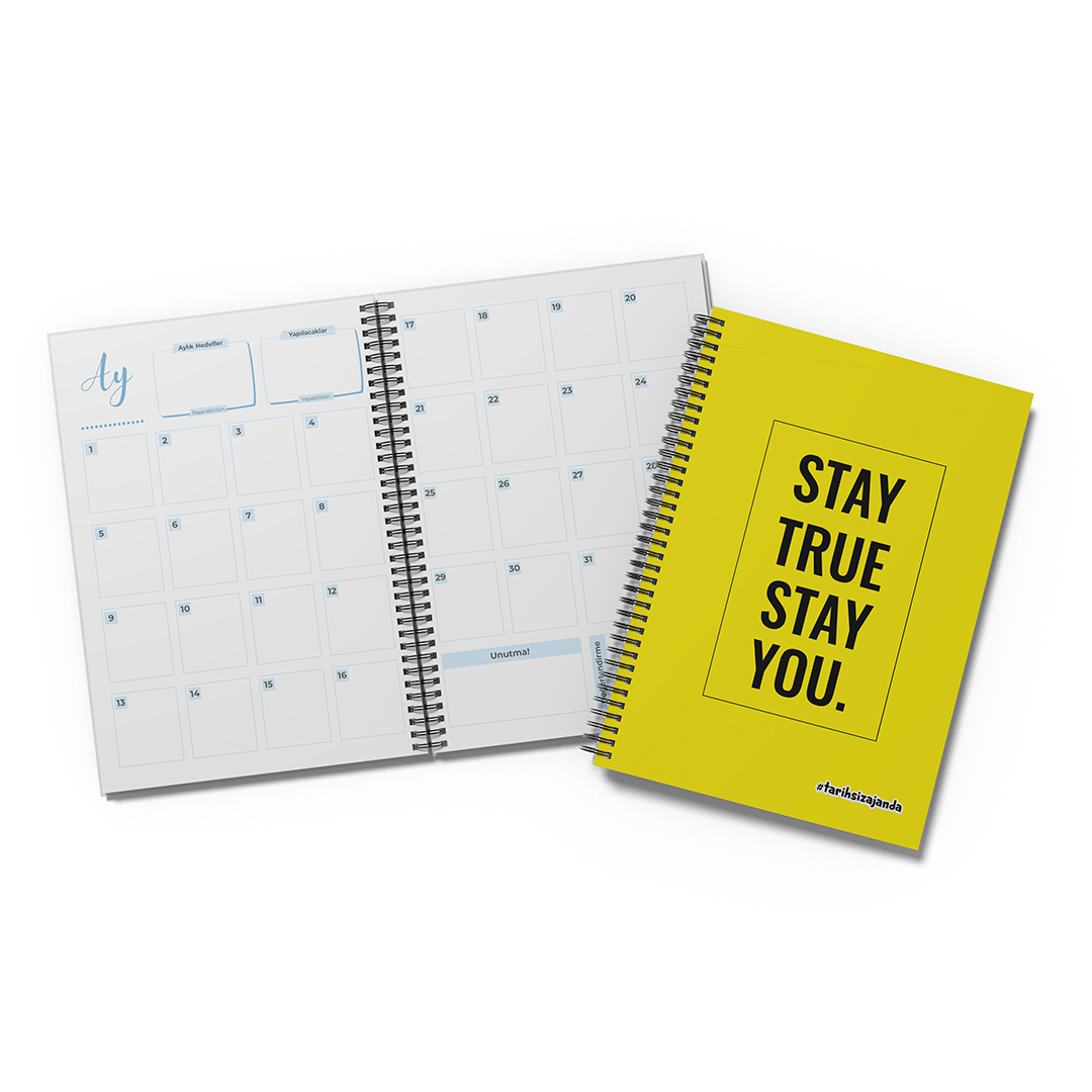 STAY TRUE STAY YOU Temalı Sert Kapak A5 Tarihsiz Akademik Ajanda STAY TRUE STAY YOU Temalı Sert Kapak A5 Tarihsiz Akademik Ajanda