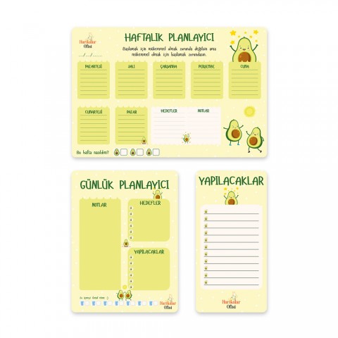 Harikalar Ofisi Avakado Tasarımlı 3'lü Planlayıcı Set