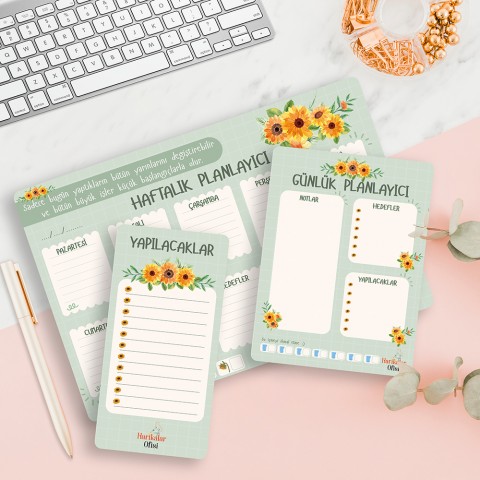 Harikalar Ofisi Ayçiçeği Tasarımlı 3'lü Planlayıcı Set
